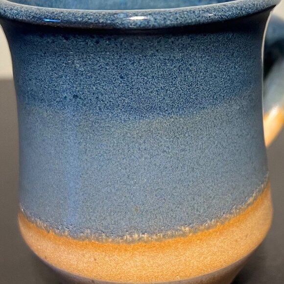 Handcrafted Pottery Mug Glazed in Hues of Blue and Golden Beige ~ Artist Signed - Picture 13 of 14